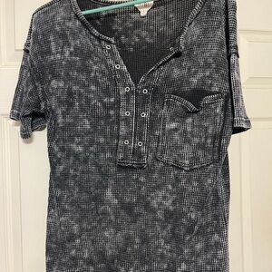 Women’s Black Distressed Henley Top